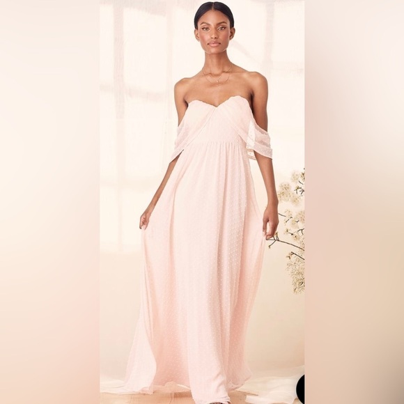 Lulus Dresses & Skirts - NWT Lulus go my heart true blush swiss dot off shoulder maxi dress size M